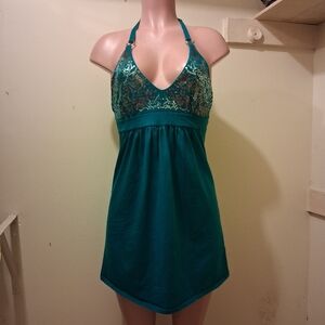 Victoria's Secret embellished bra top halter dress features a teal color size s